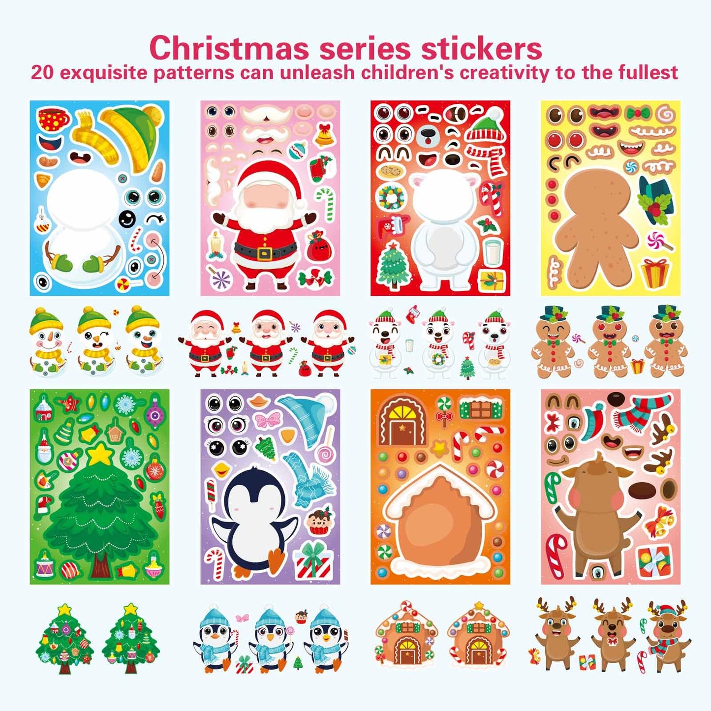 DUJAA 32 Sheets Christmas Stickers for Kids – DIY Santa, Snowman & Friends