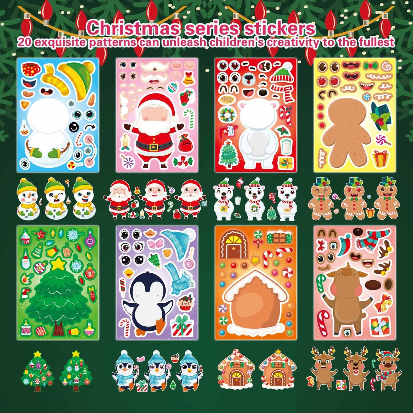 DUJAA 32 Sheets Christmas Stickers for Kids – DIY Santa, Snowman & Friends