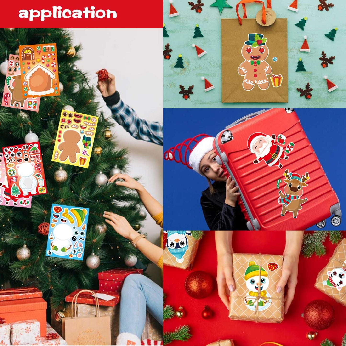 DUJAA 32 Sheets Christmas Stickers for Kids – DIY Santa, Snowman & Friends