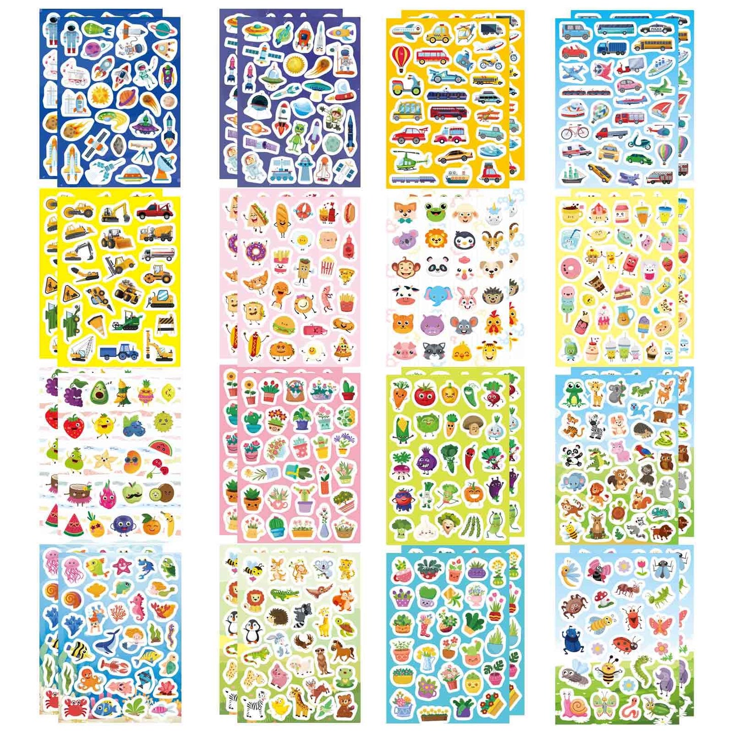 DUJAA 850+ Stickers Pack — 32 Sheets, 16 Themes for Kids