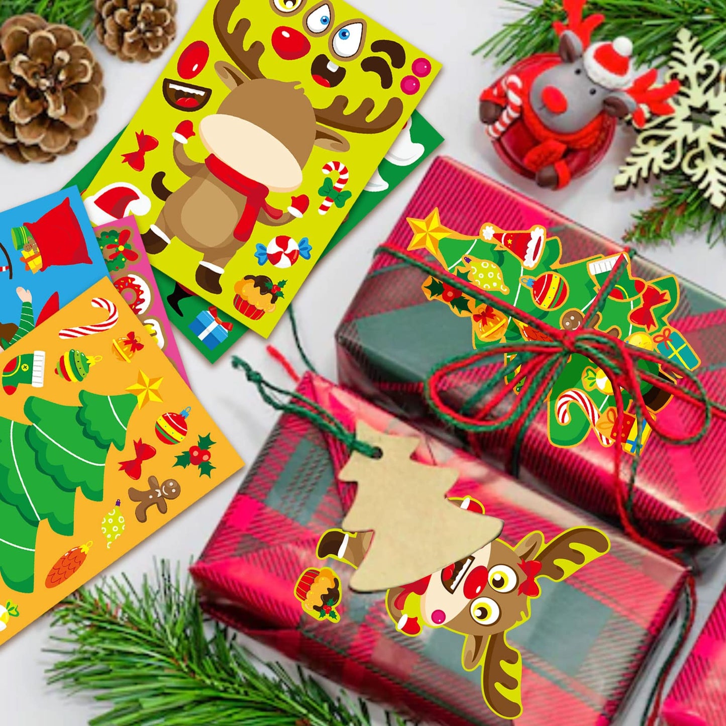 DUJAA 36 Sheets Christmas Sticker Set for Kids – Create Santa, Snowman & Elf Faces