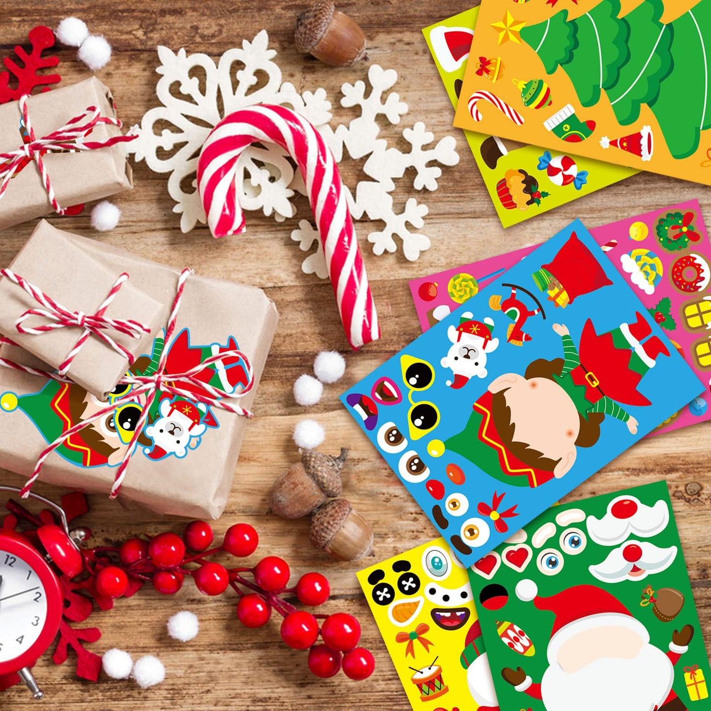 DUJAA 36 Sheets Christmas Sticker Set for Kids – Create Santa, Snowman & Elf Faces