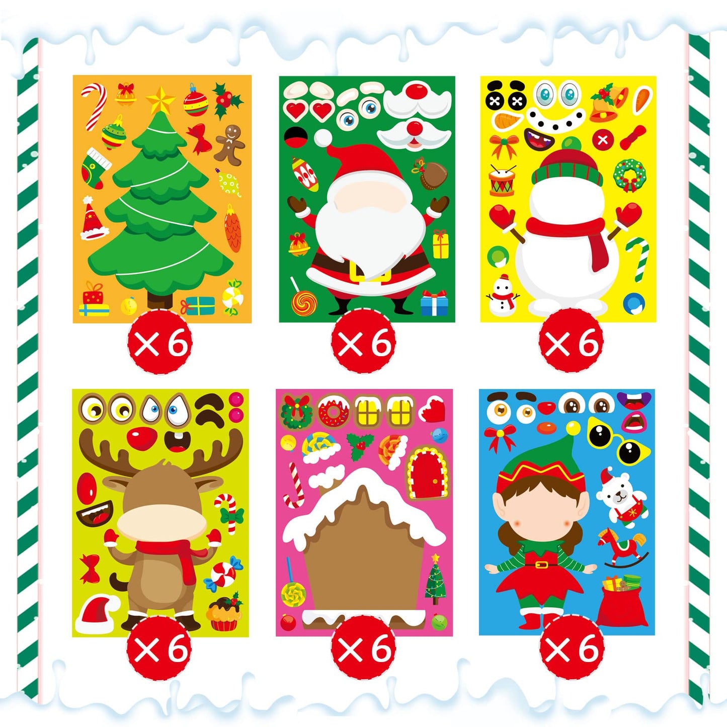 DUJAA 36 Sheets Christmas Sticker Set for Kids – Create Santa, Snowman & Elf Faces
