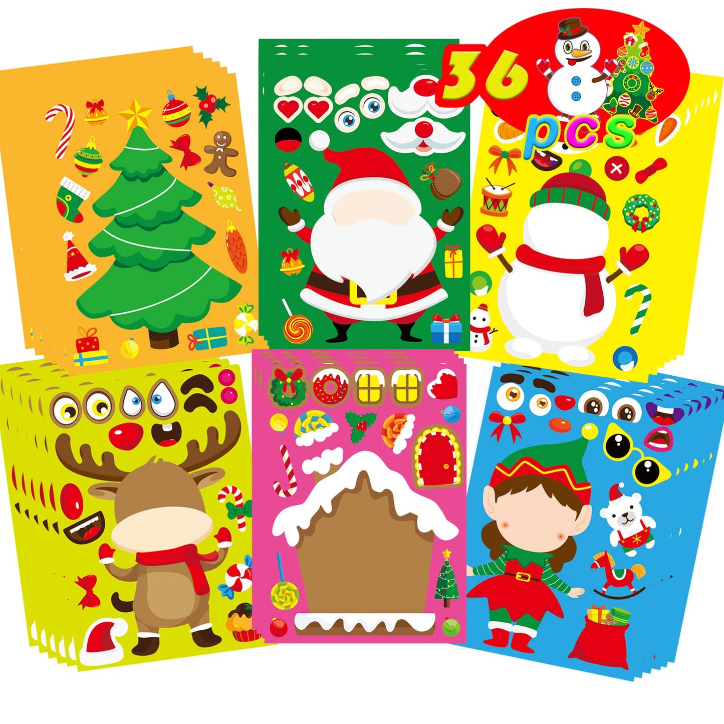 DUJAA 36 Sheets Christmas Sticker Set for Kids – Create Santa, Snowman & Elf Faces