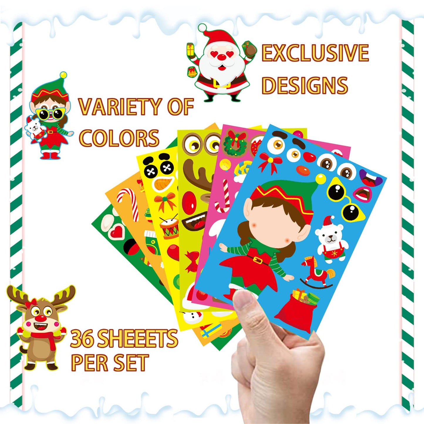 DUJAA 36 Sheets Christmas Sticker Set for Kids – Create Santa, Snowman & Elf Faces