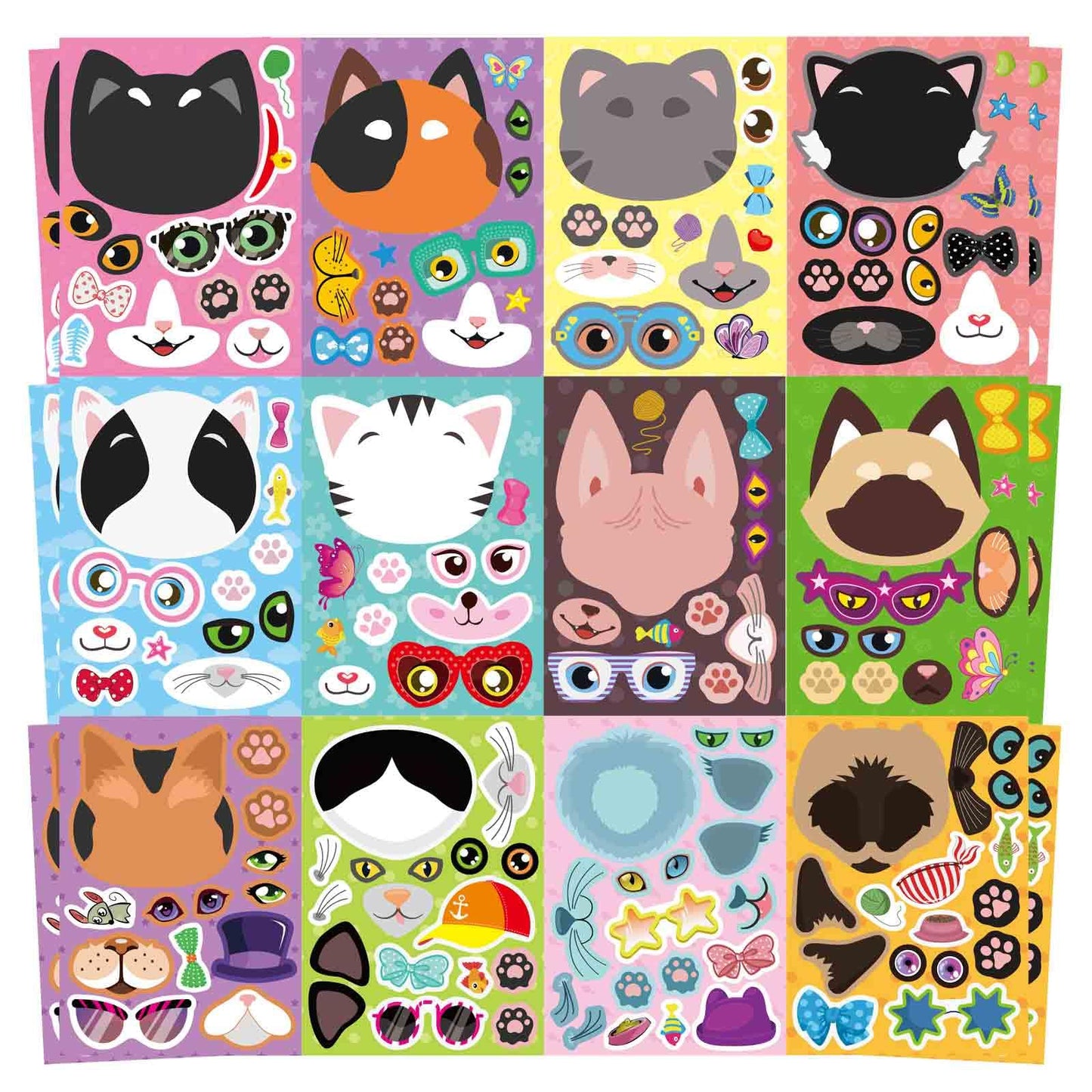DUJAA 48 Sheets Cat Stickers - Make Your Own Cat Sticker Kit for Kids