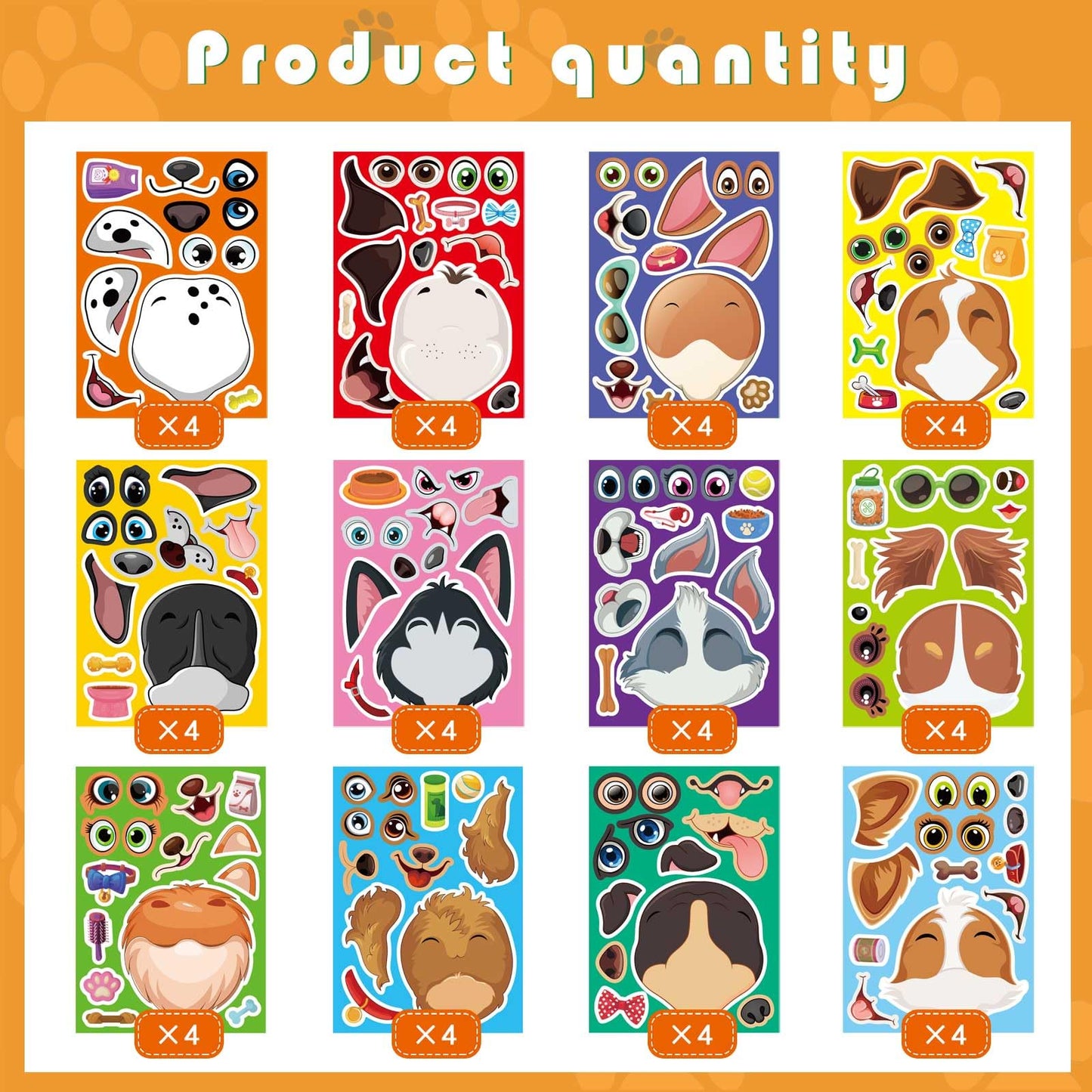 DUJAA 48 Sheets Dog Sticker Set – Make Your Own Dog Faces for Kids