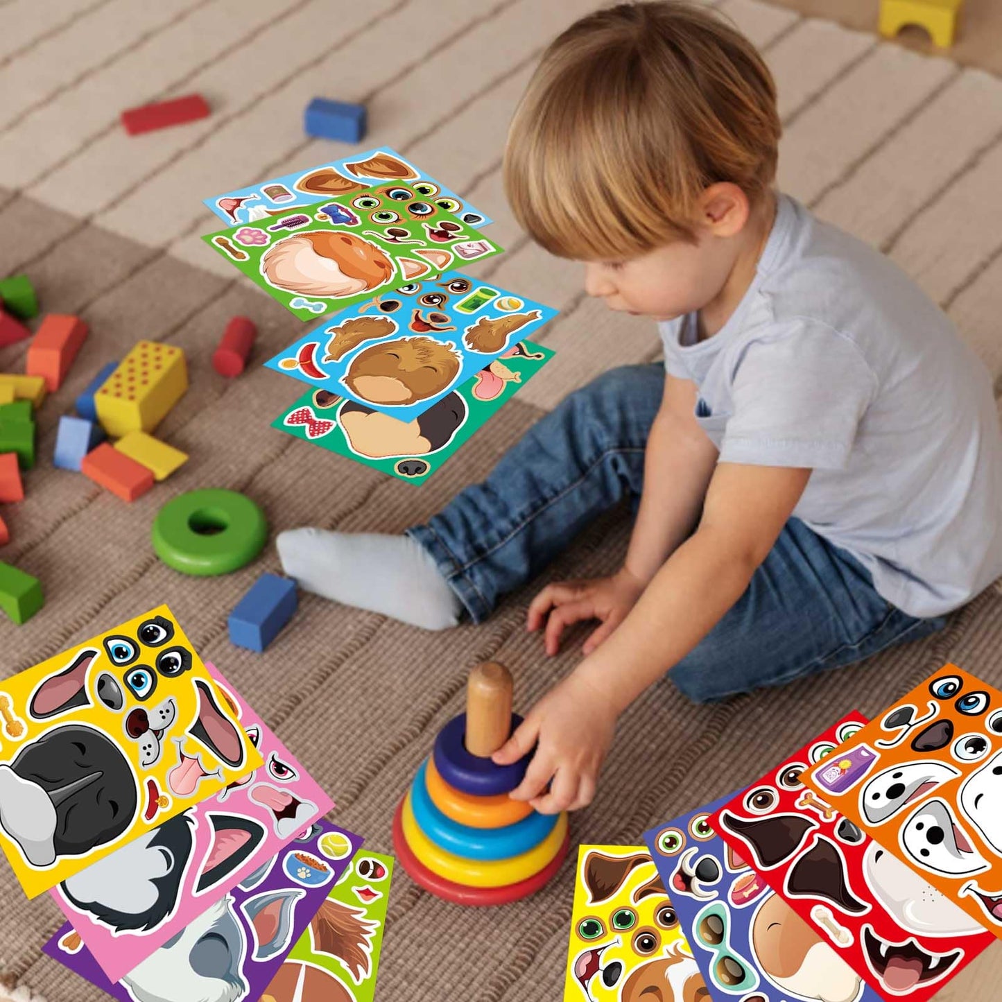 DUJAA 48 Sheets Dog Sticker Set – Make Your Own Dog Faces for Kids