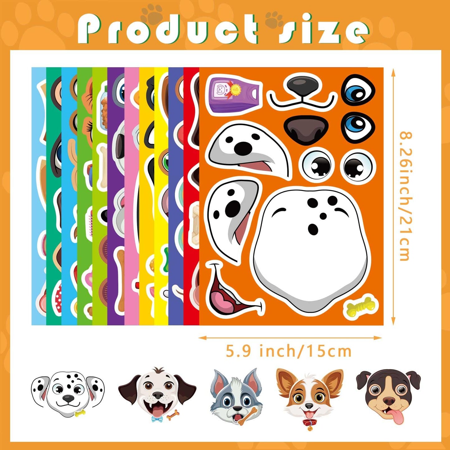 DUJAA 48 Sheets Dog Sticker Set – Make Your Own Dog Faces for Kids
