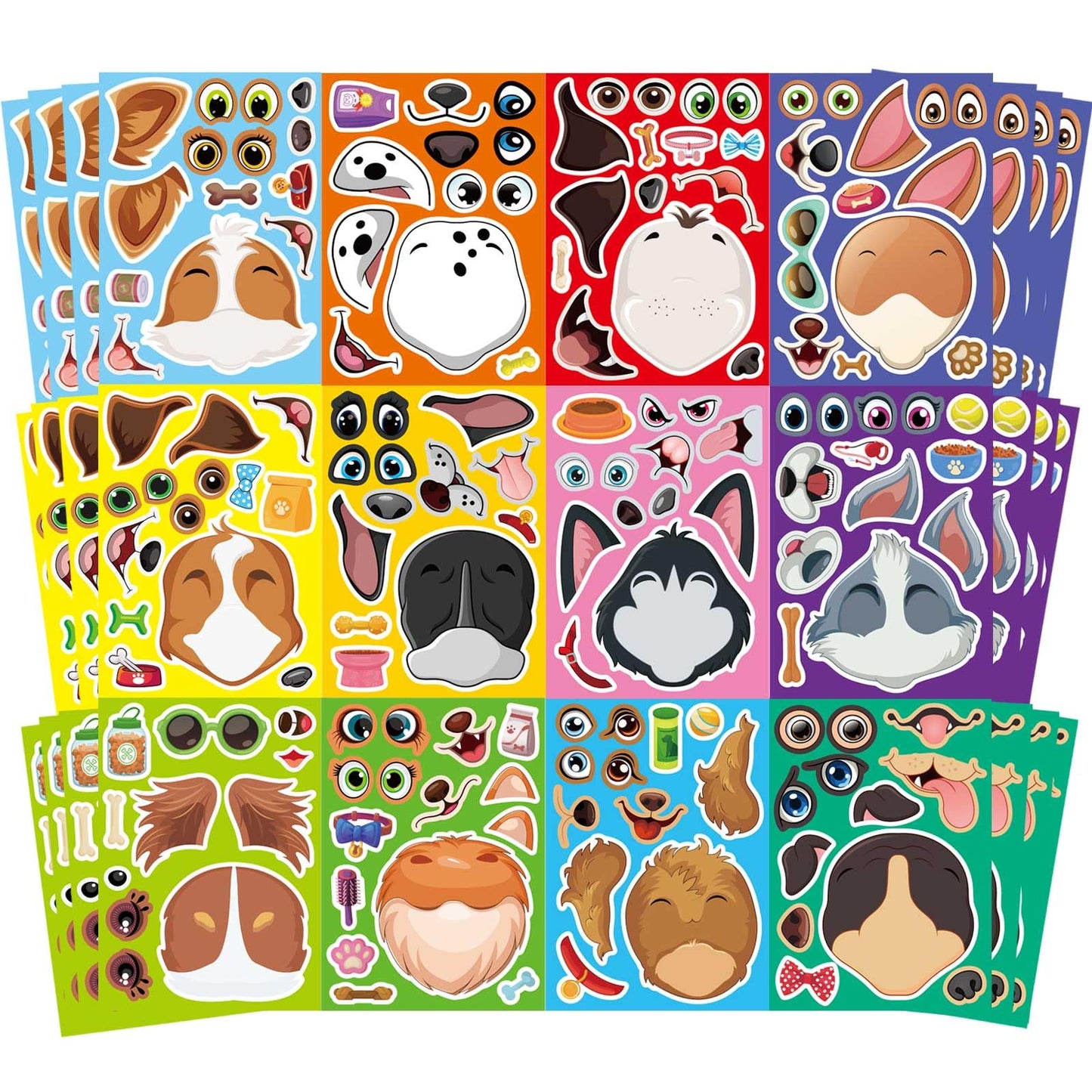 DUJAA 48 Sheets Dog Sticker Set – Make Your Own Dog Faces for Kids