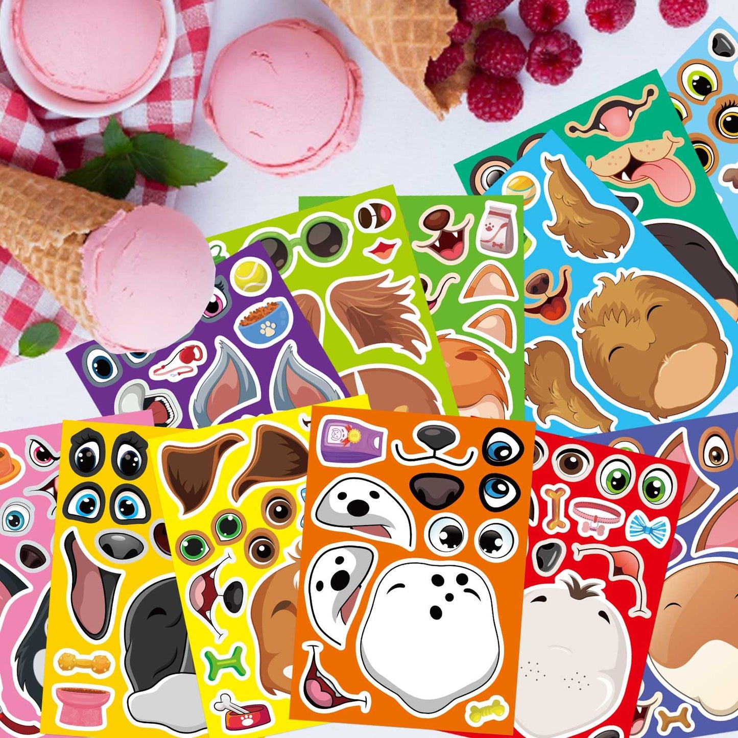 DUJAA 48 Sheets Dog Sticker Set – Make Your Own Dog Faces for Kids