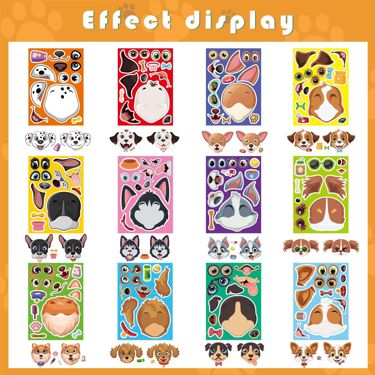 DUJAA 48 Sheets Dog Sticker Set – Make Your Own Dog Faces for Kids