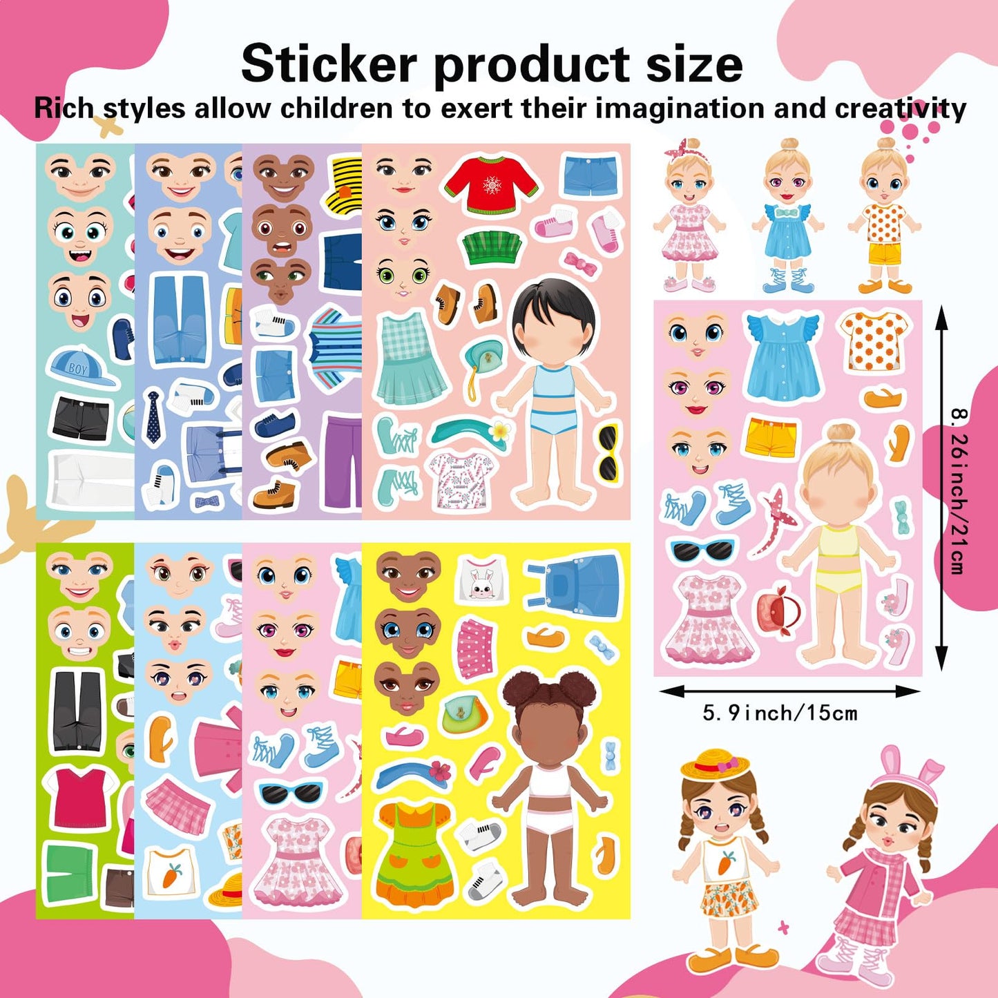 DUJAA 24 Sheets Make a Face and Dress Up Stickers – Creative Kids Craft & Dress-Up Set