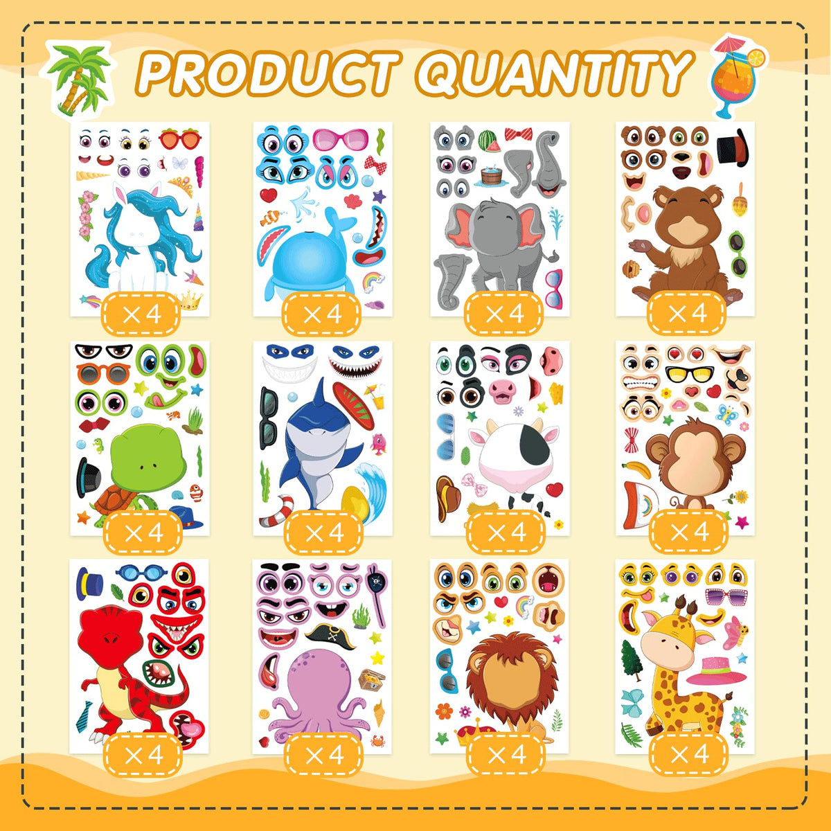 DUJAA 48 Sheets Make-a-Face Stickers for Kids – Mix & Match Animal Theme Party Favors