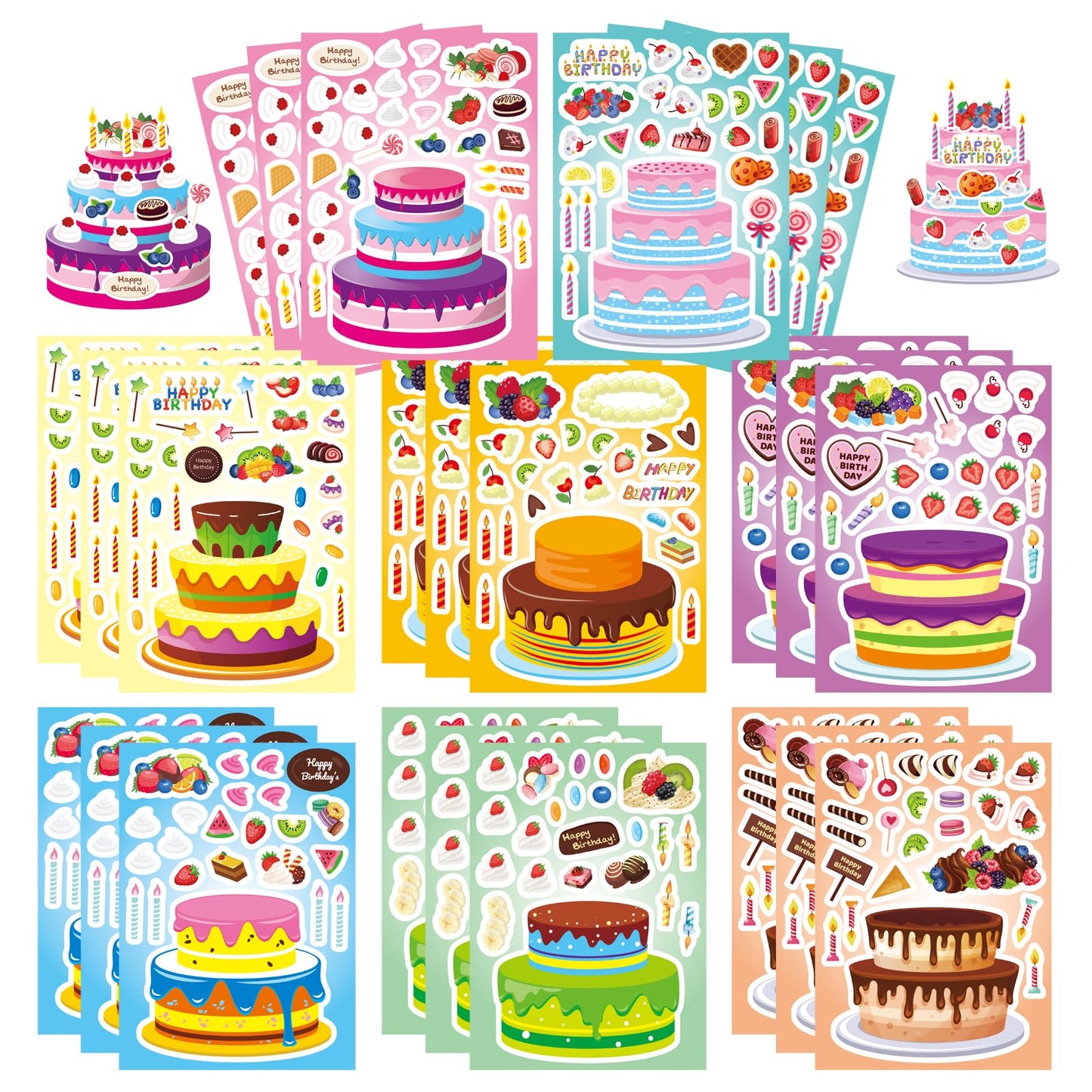 DUJAA 24 Sheets Birthday Stickers – Kids Cake Decorating Set