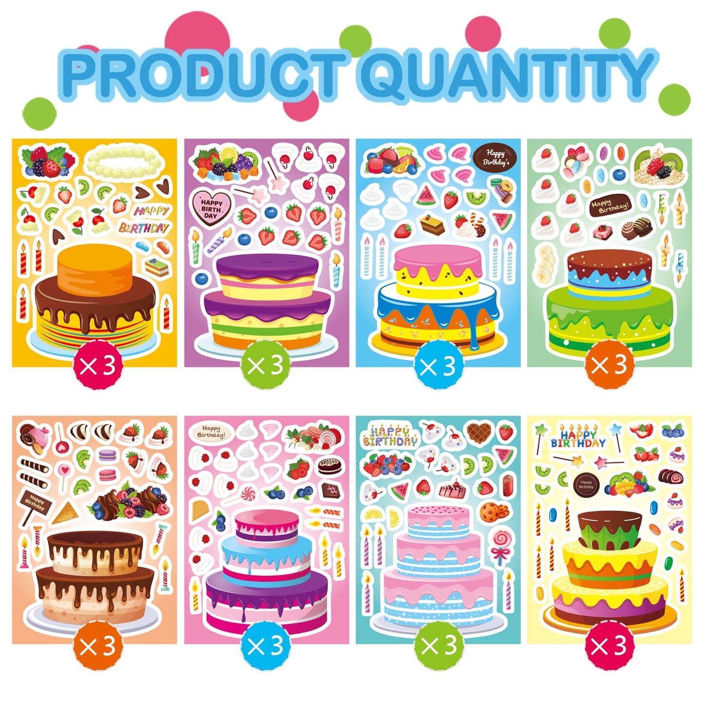 DUJAA 24 Sheets Birthday Stickers – Kids Cake Decorating Set
