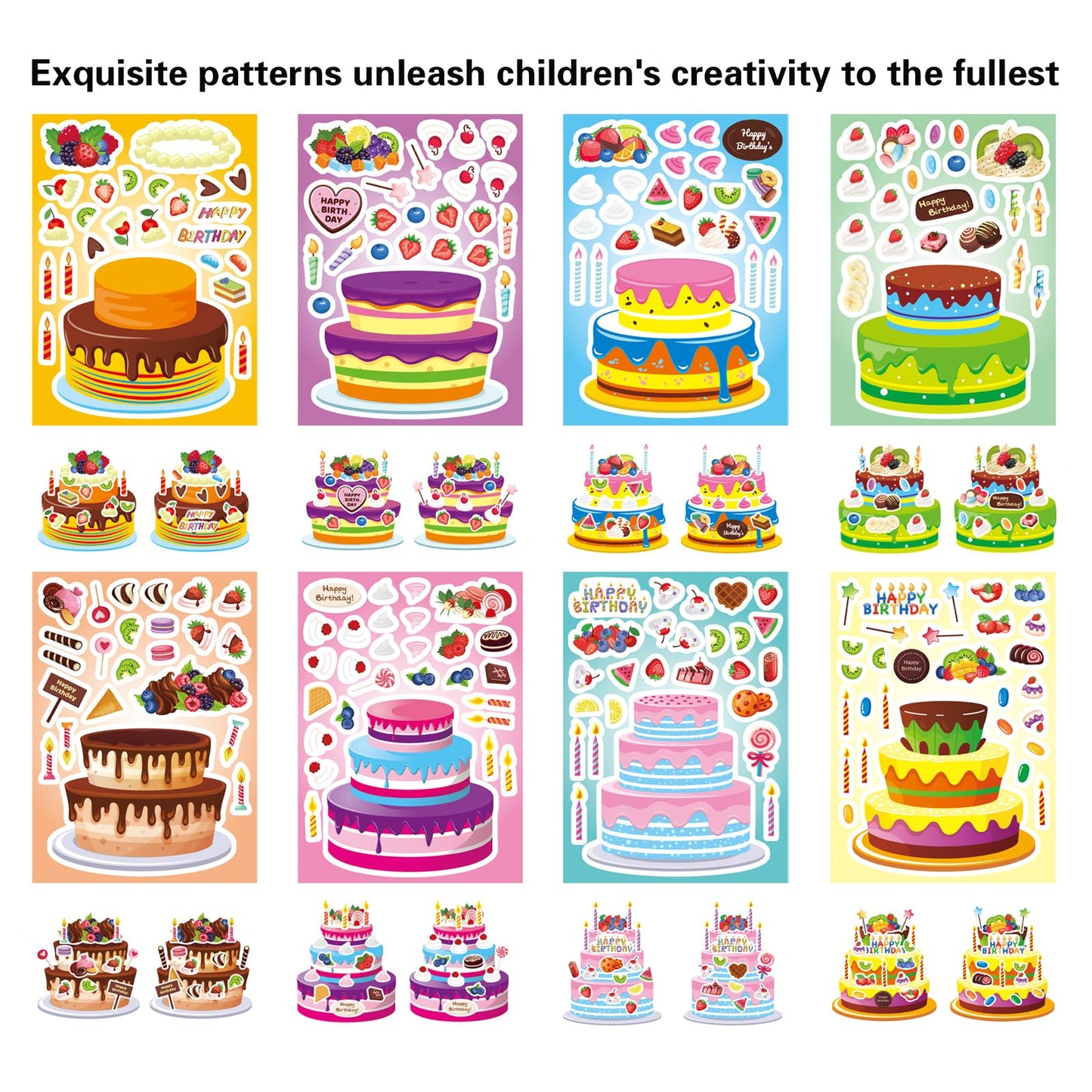 DUJAA 24 Sheets Birthday Stickers – Kids Cake Decorating Set