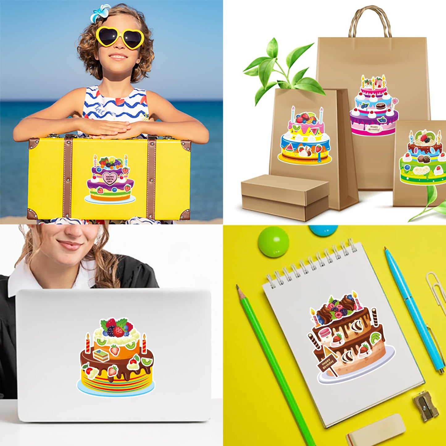 DUJAA 24 Sheets Birthday Stickers – Kids Cake Decorating Set