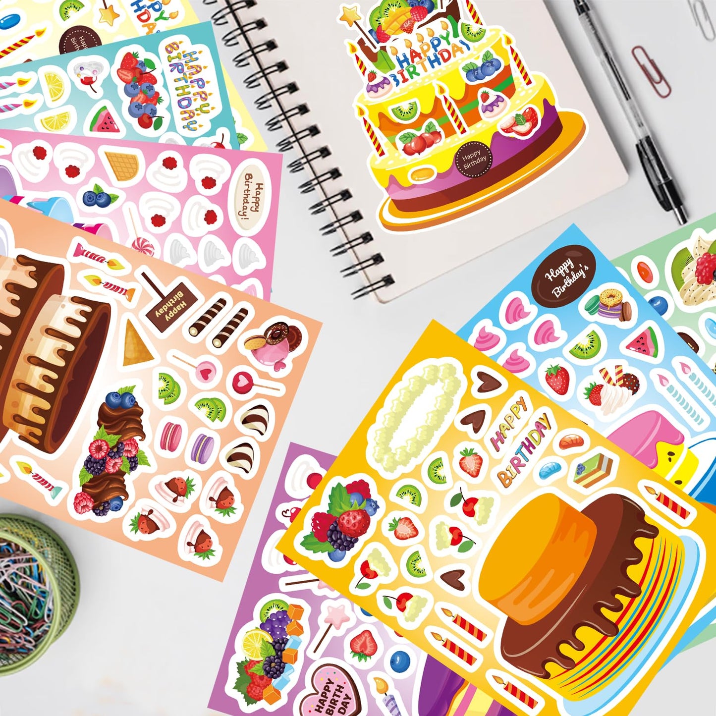 DUJAA 24 Sheets Birthday Stickers – Kids Cake Decorating Set