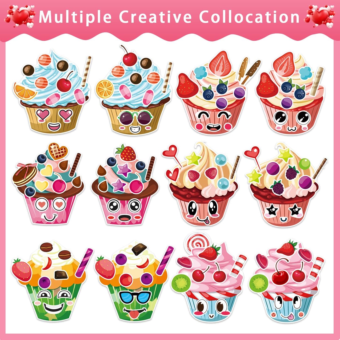 DUJAA 24 Sheets Make-a-face Cupcake Stickers – DIY Dessert Stickers for Kids and Party Favors