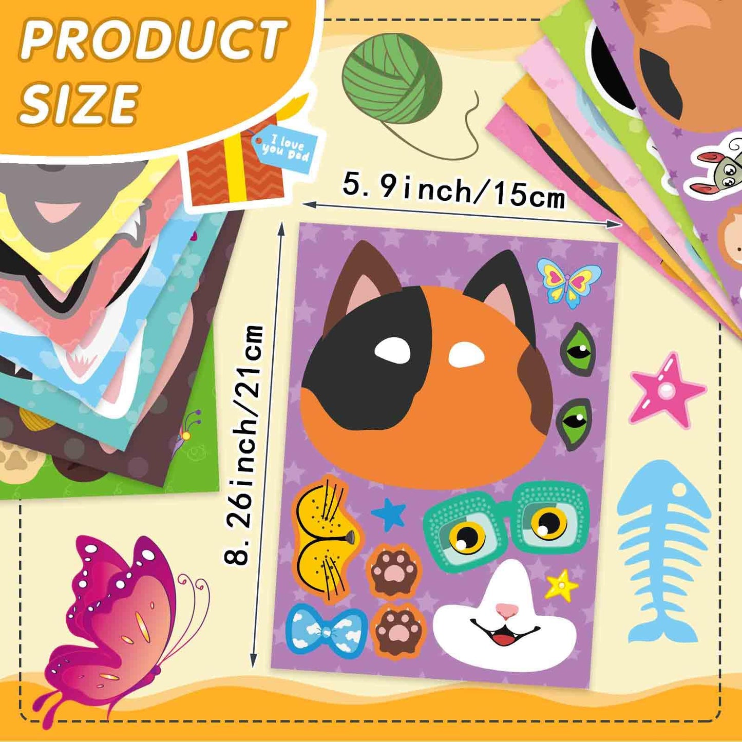 DUJAA 48 Sheets Cat Stickers - Make Your Own Cat Sticker Kit for Kids