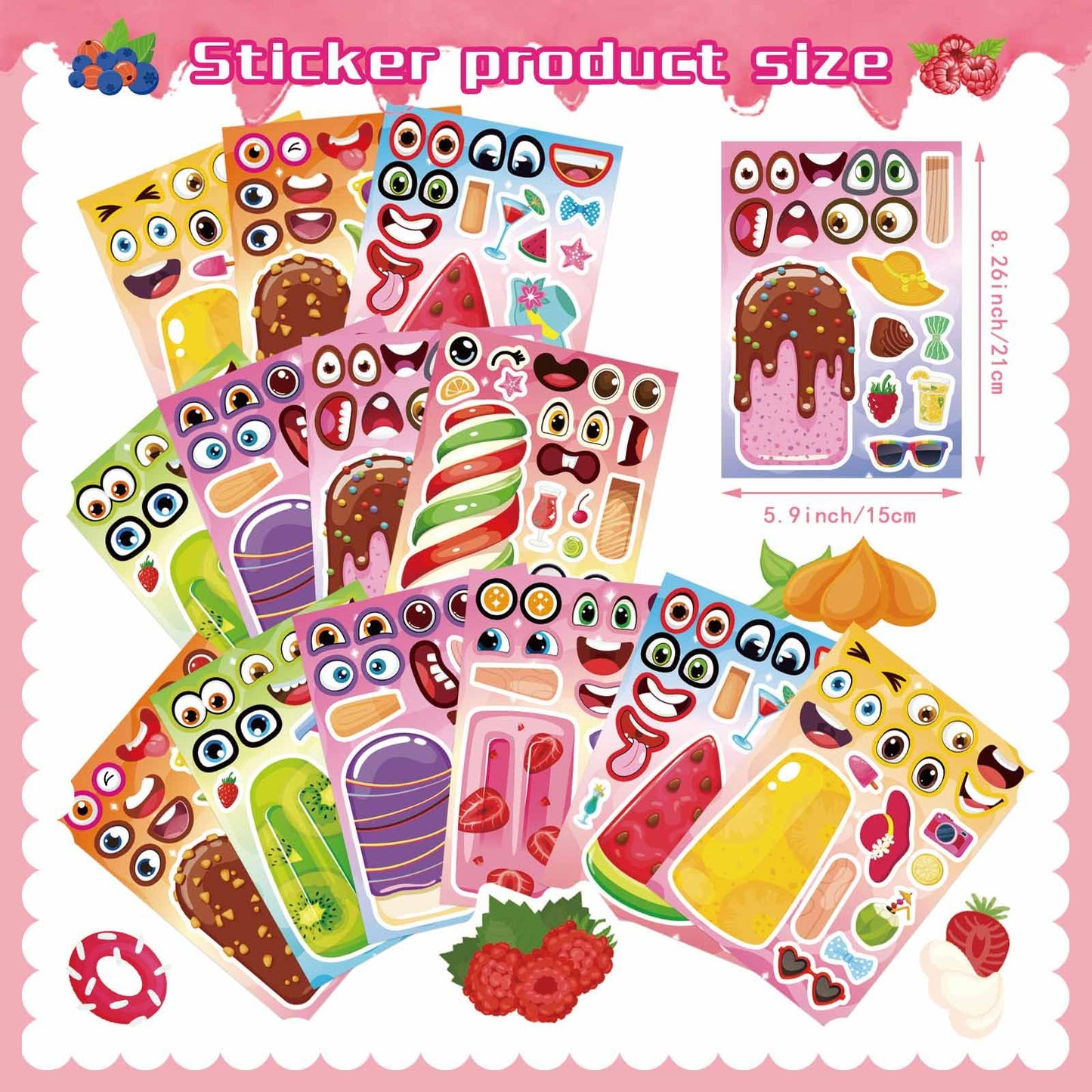 DUJAA 24 Sheets Ice Cream Stickers for Kids | Make Your Own Summer Stickers, Party Favors & Classroom Rewards