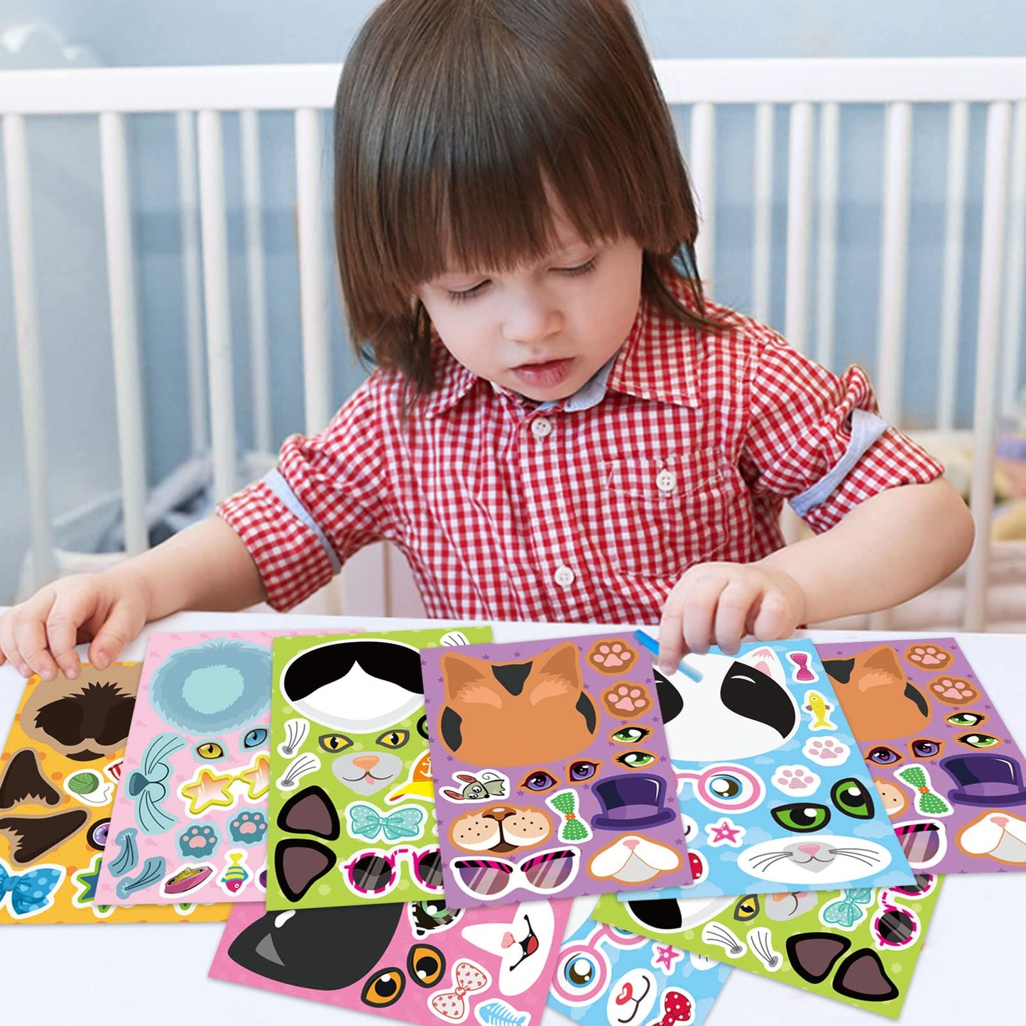 DUJAA 24 Cat Face Stickers – DIY Kitty Sticker Kit for Kids, Classroom, Gifts