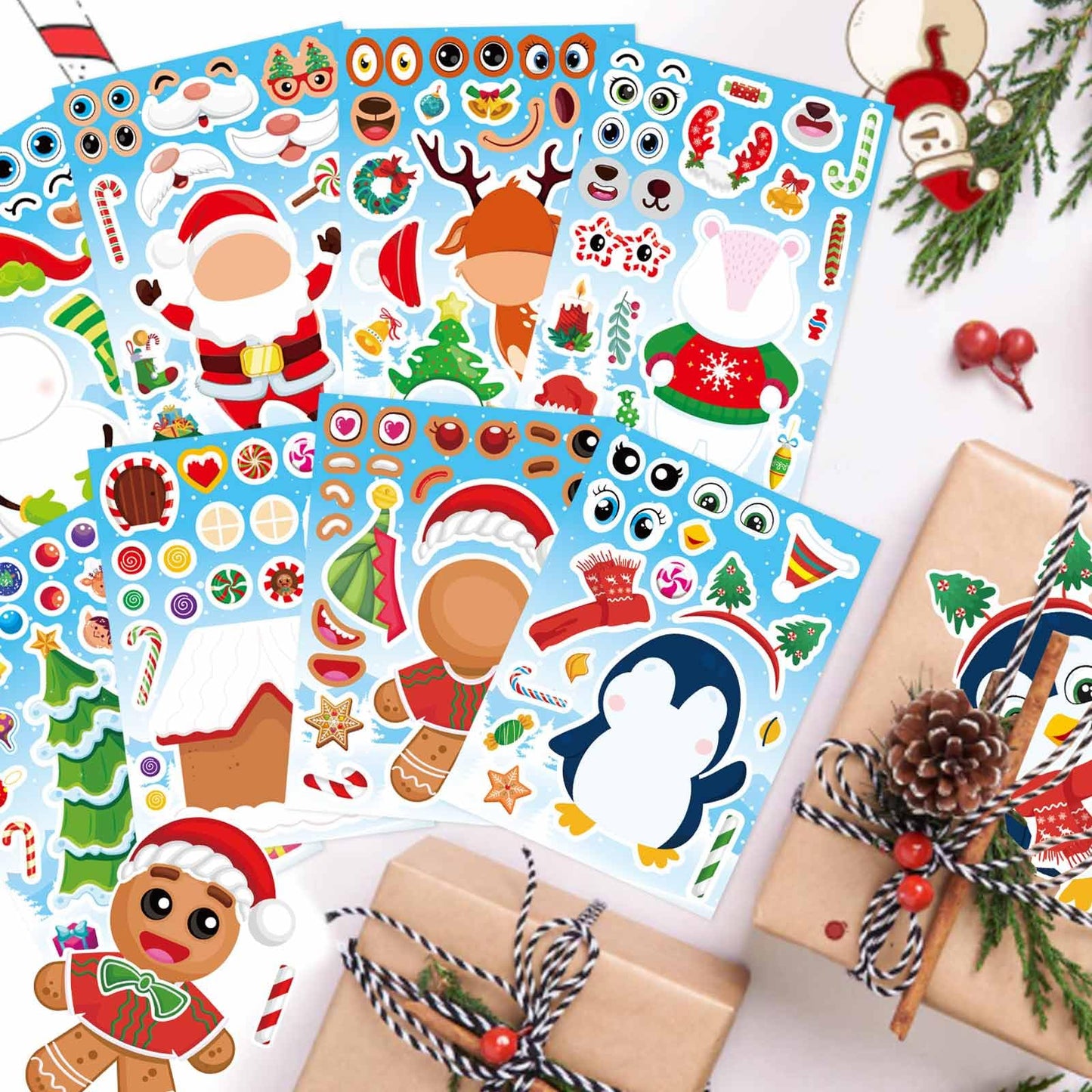 DUJAA 32 Sheets Christmas Stickers for Kids – Mix & Match Holiday Craft Set