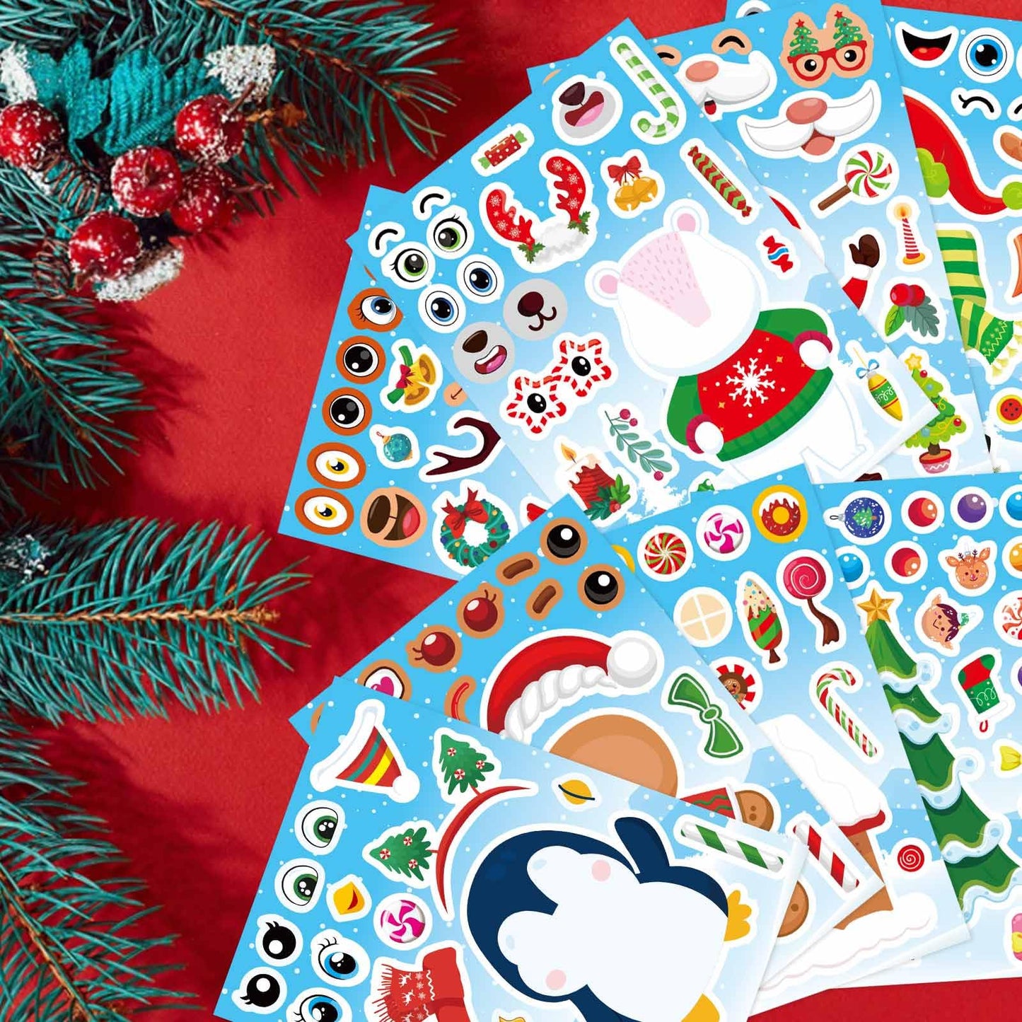 DUJAA 32 Sheets Christmas Stickers for Kids – Mix & Match Holiday Craft Set