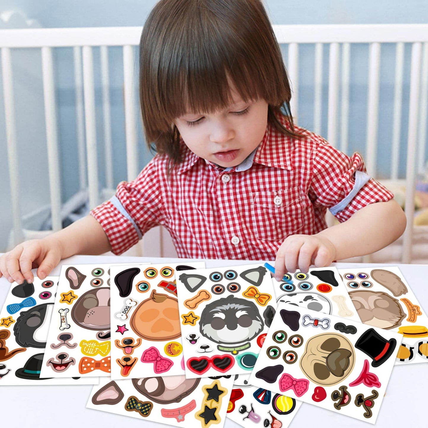 DUJAA 24 Sheets Dogs Make a Face Stickers – DIY Dog Sticker Kit for Kids, Crafts & Classroom