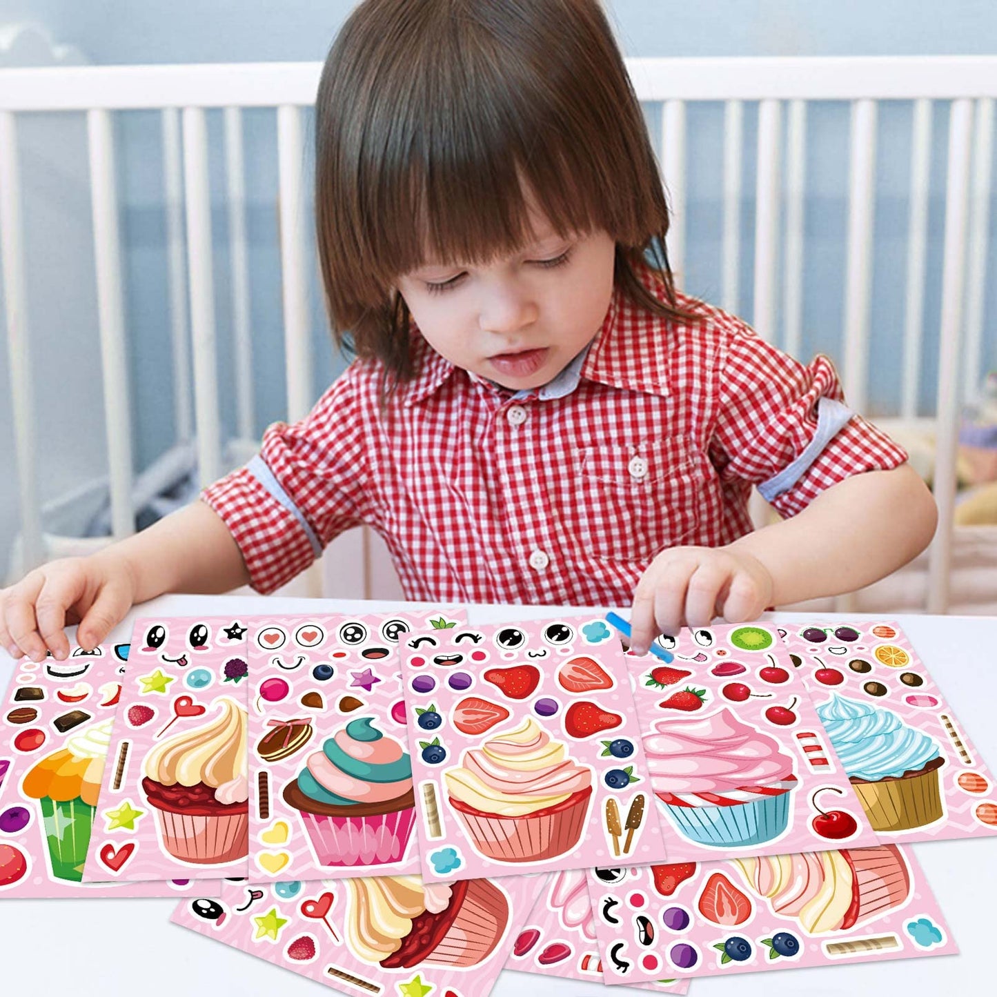 DUJAA 24 Sheets Make-a-face Cupcake Stickers – DIY Dessert Stickers for Kids and Party Favors