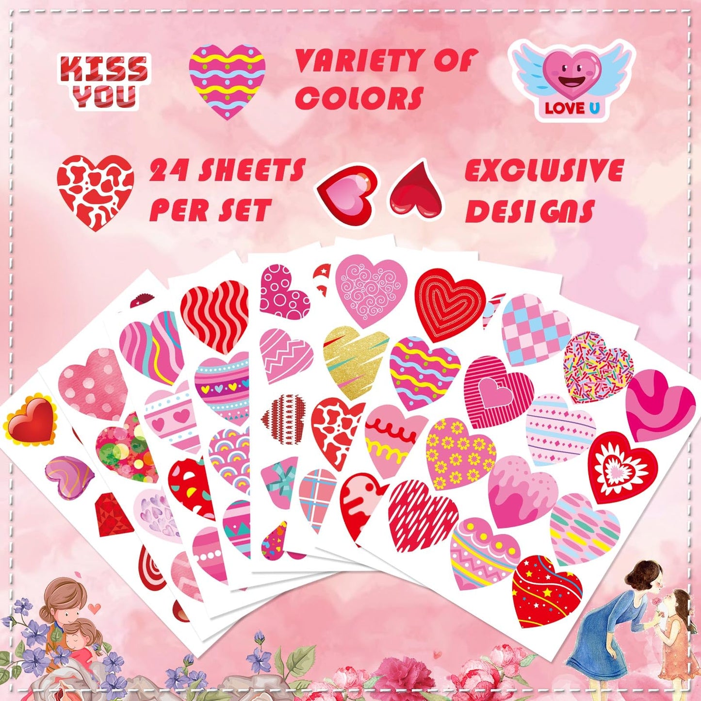 DUJAA 336-Piece Heart Stickers Set for Valentine Crafts, Cards & Gifts