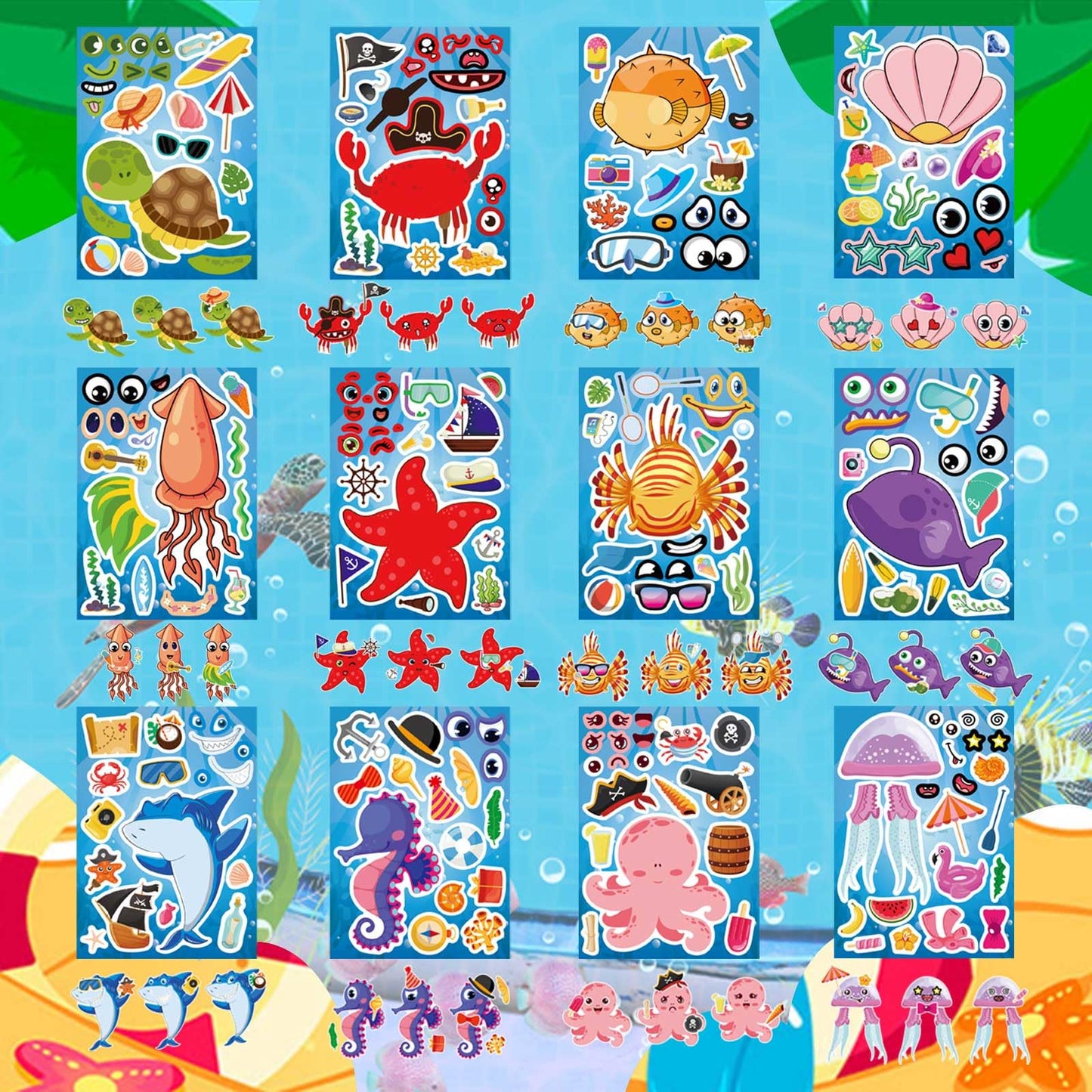 DUJAA 24 Sheets Make Your Own Sea Animals Stickers for Kids | Ocean Themed Face Art