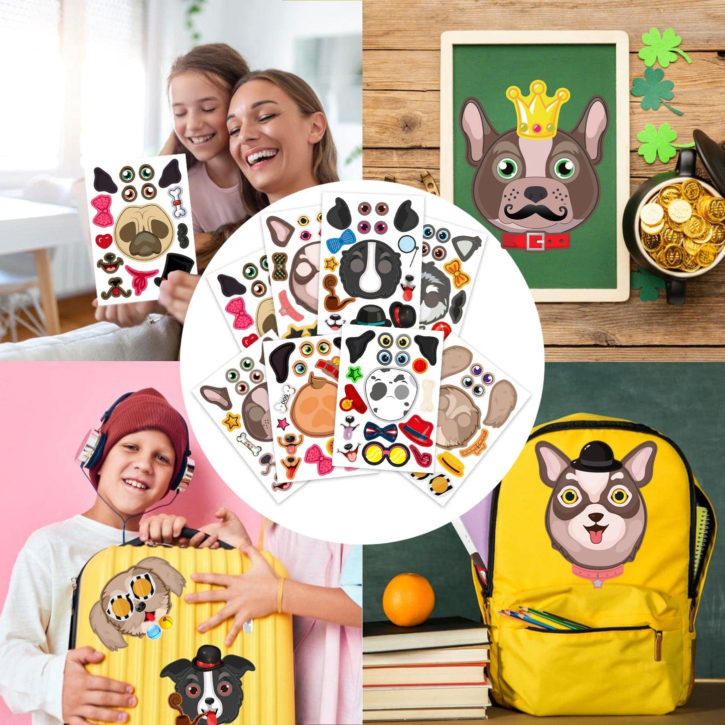 DUJAA 24 Sheets Dogs Make a Face Stickers – DIY Dog Sticker Kit for Kids, Crafts & Classroom
