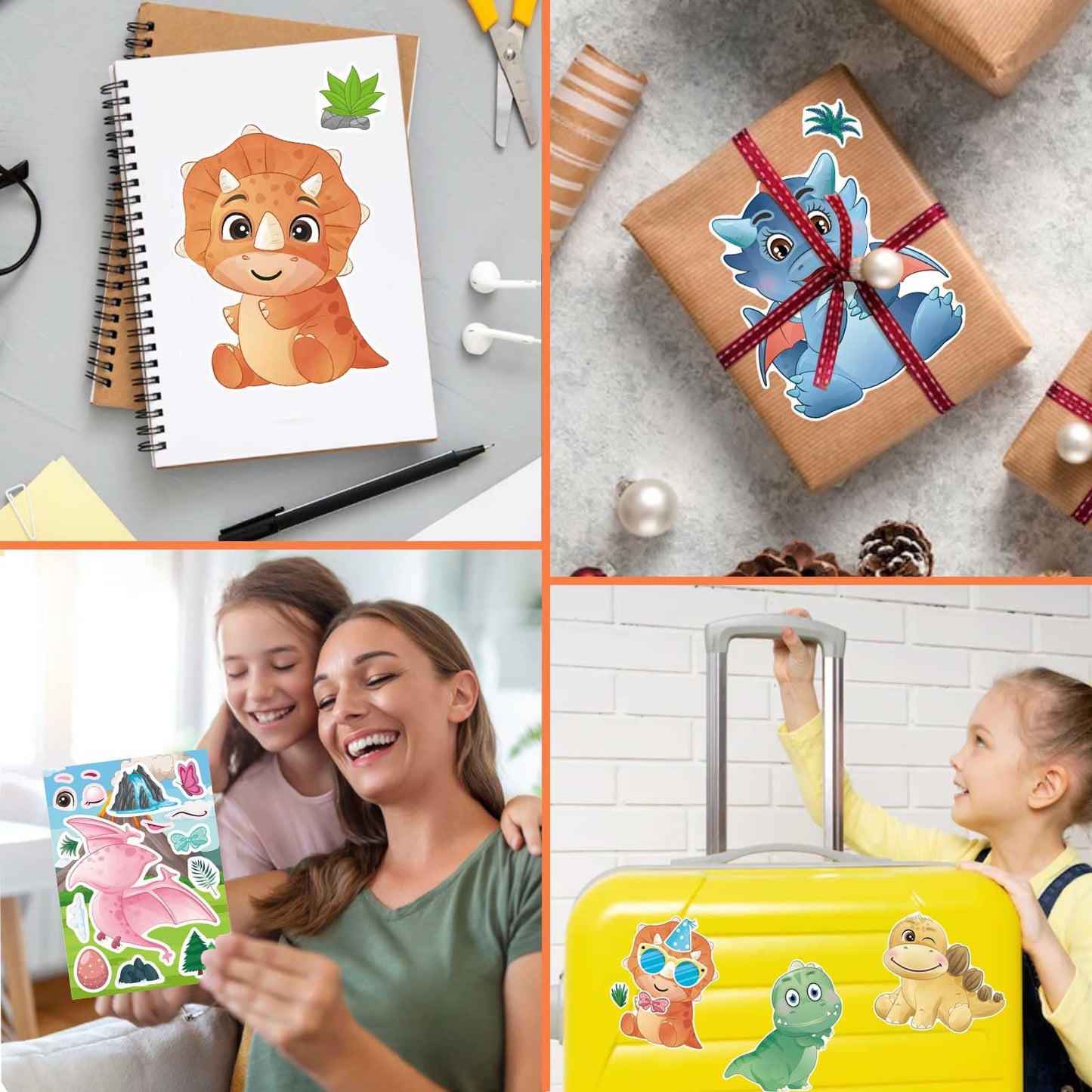 DUJAA 24 Multicolor Dino Stickers for Kids – Waterproof Vinyl for Backpacks, Luggage & Wardrobe