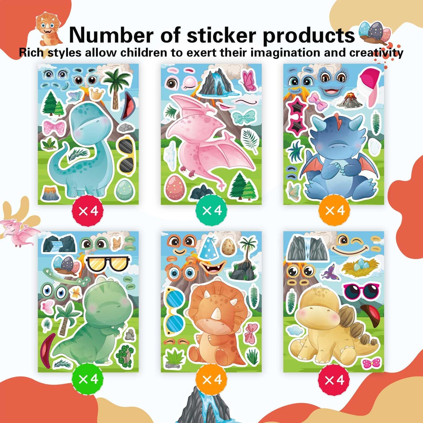 DUJAA 24 Multicolor Dino Stickers for Kids – Waterproof Vinyl for Backpacks, Luggage & Wardrobe