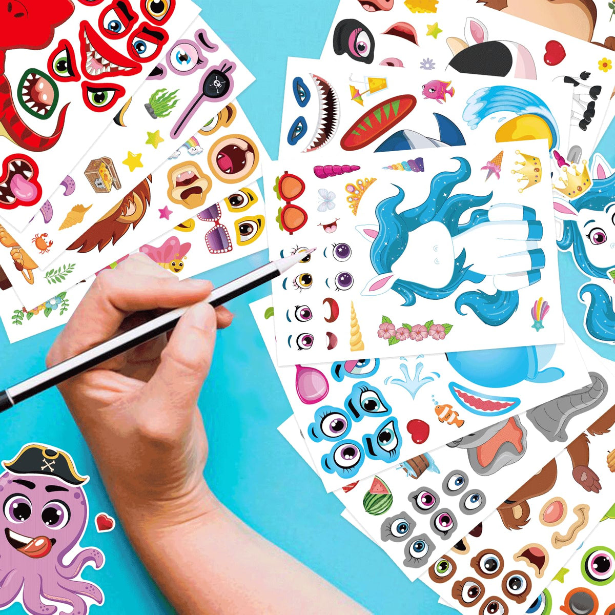 DUJAA 48 Sheets Make-a-Face Stickers for Kids – Mix & Match Animal Theme Party Favors
