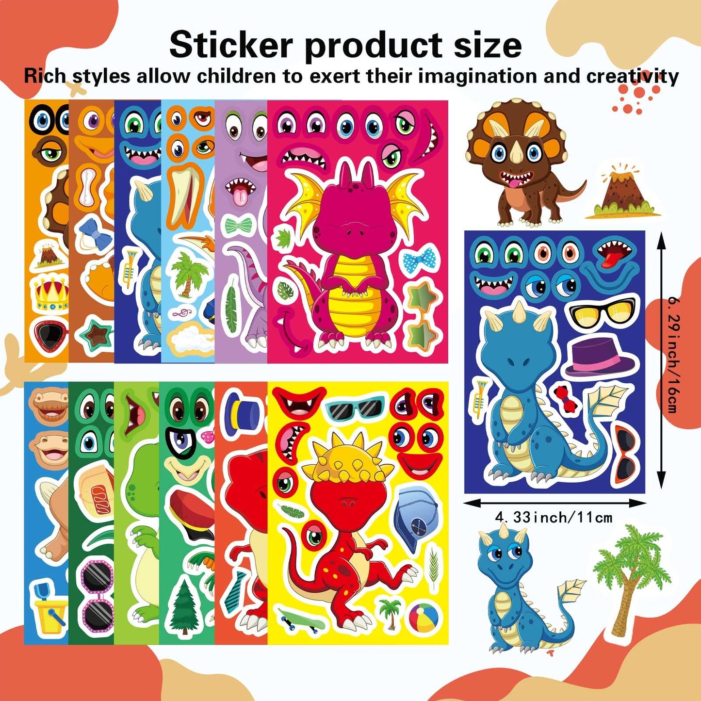 DUJAA 24-Piece Dinosaur Sticker Set for Kids – 12 Designs, Party Favors & Classroom Craft