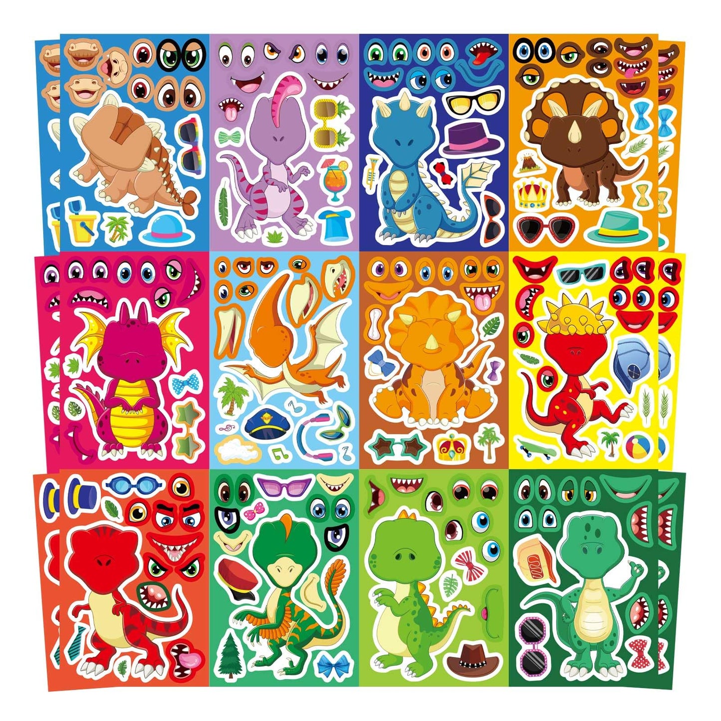 DUJAA 24-Piece Dinosaur Sticker Set for Kids – 12 Designs, Party Favors & Classroom Craft