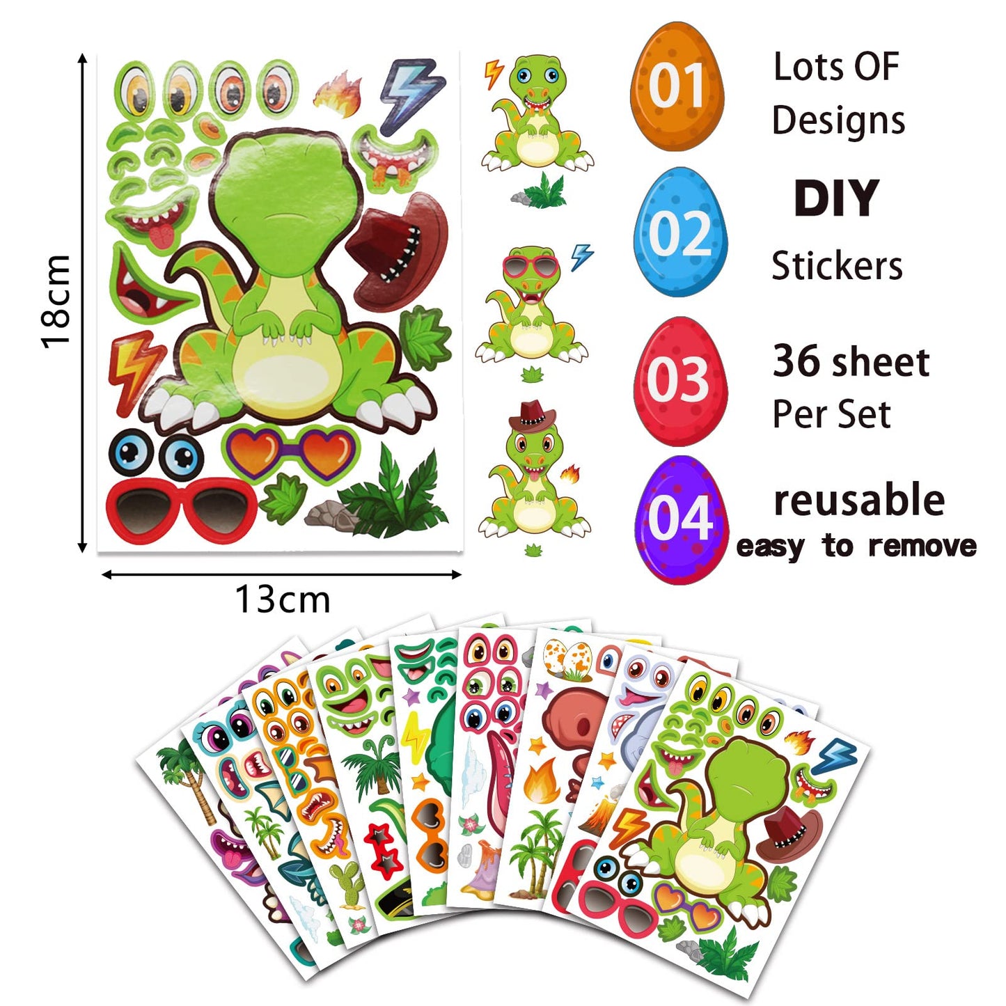 DUJAA 27 Sheet Dinosaur Stickers – DIY Dino Craft for Kids 3+
