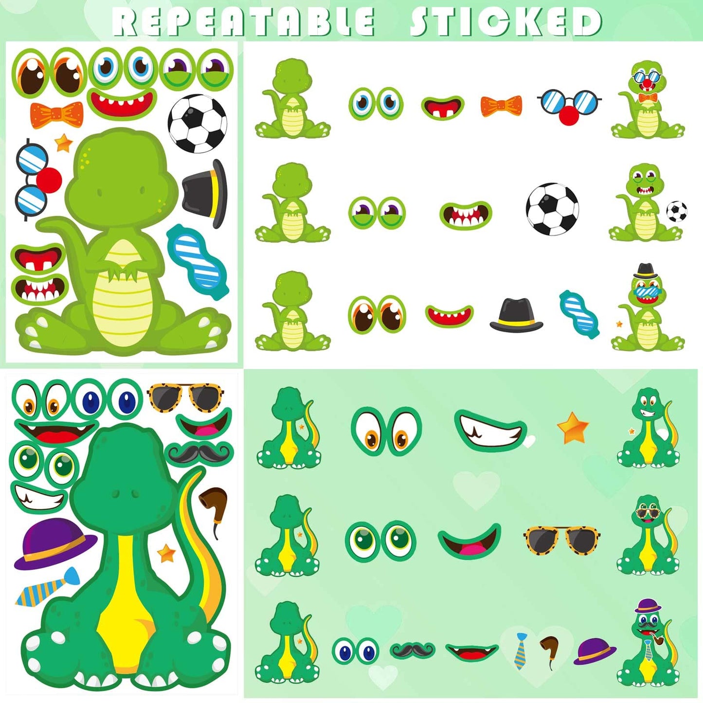 DUJAA 27-Sheet Dinosaur Stickers – DIY Dino Faces for Kids & Party Favors