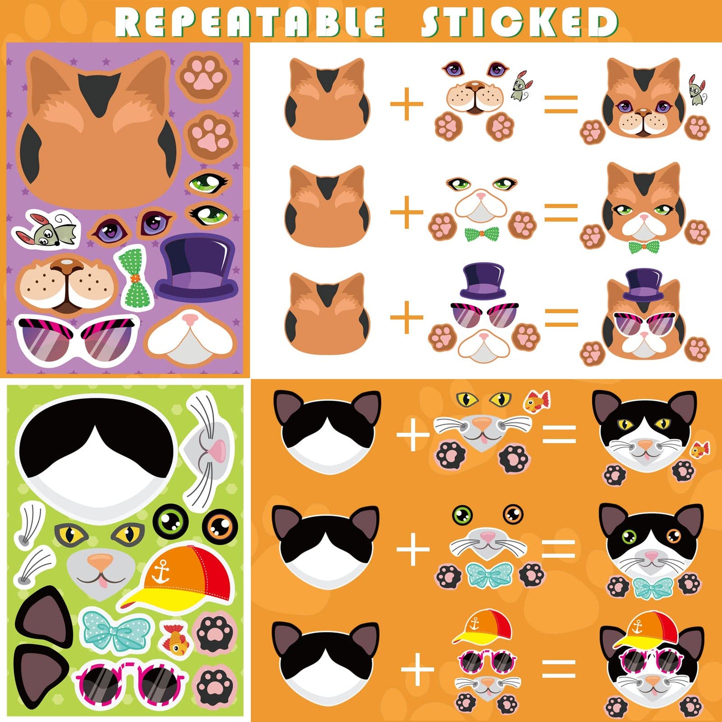 DUJAA 48 Sheets Cat Stickers - Make Your Own Cat Sticker Kit for Kids