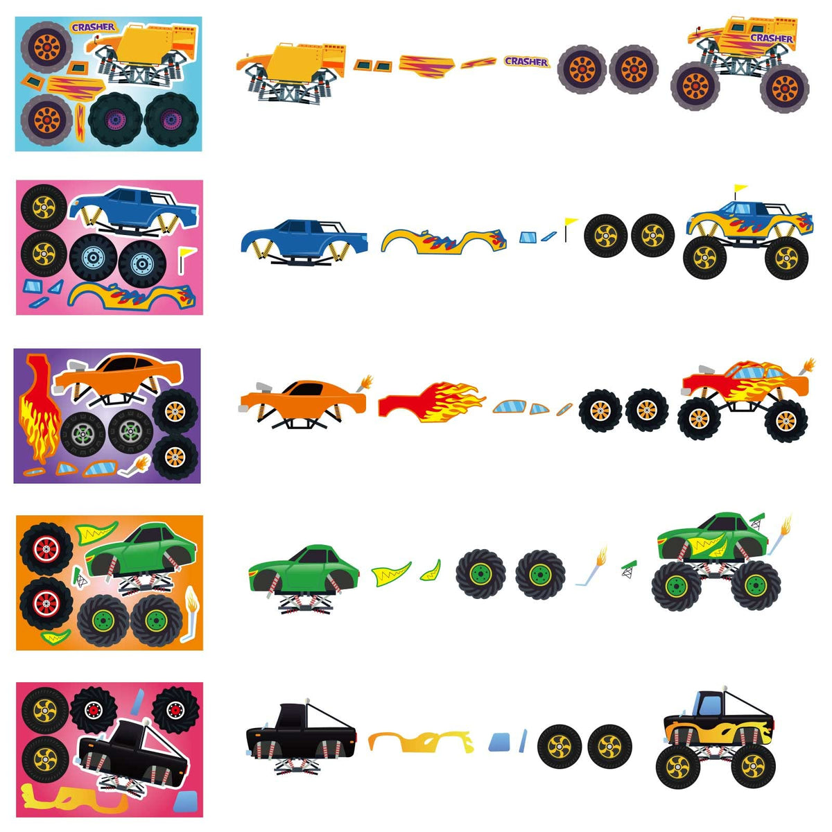 DUJAA 20-Piece Monster Truck Stickers — 10 Designs for DIY Crafts, Party Favors, Birthday Decorations