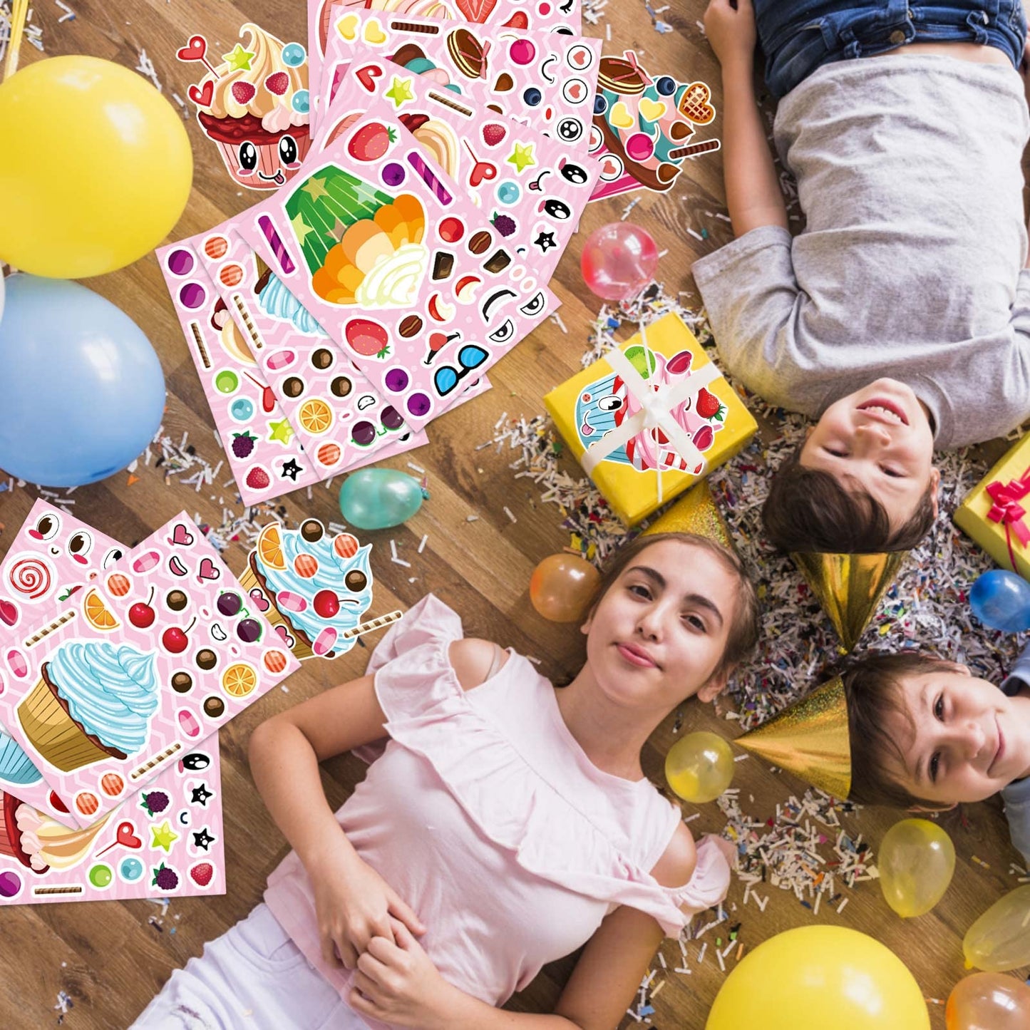 DUJAA 24 Sheets Make-a-face Cupcake Stickers – DIY Dessert Stickers for Kids and Party Favors