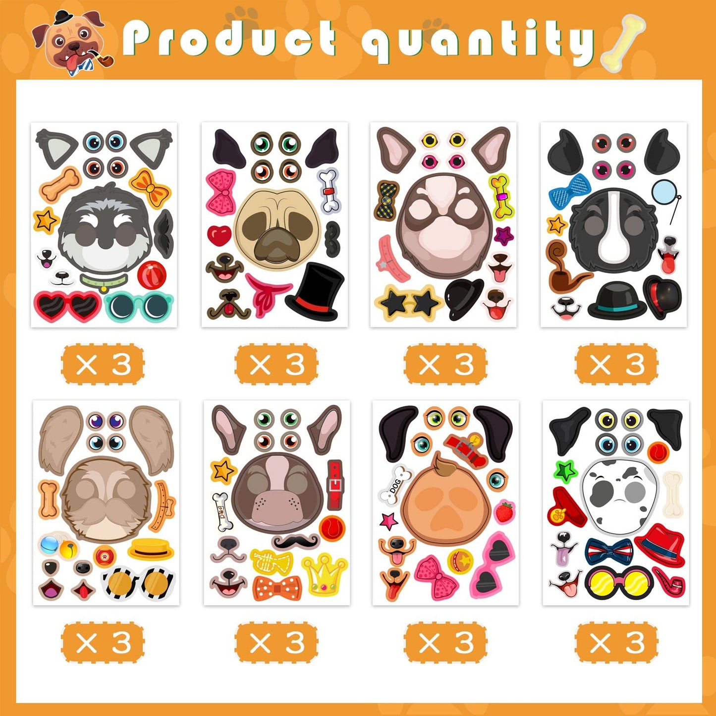 DUJAA 24 Sheets Dogs Make a Face Stickers – DIY Dog Sticker Kit for Kids, Crafts & Classroom