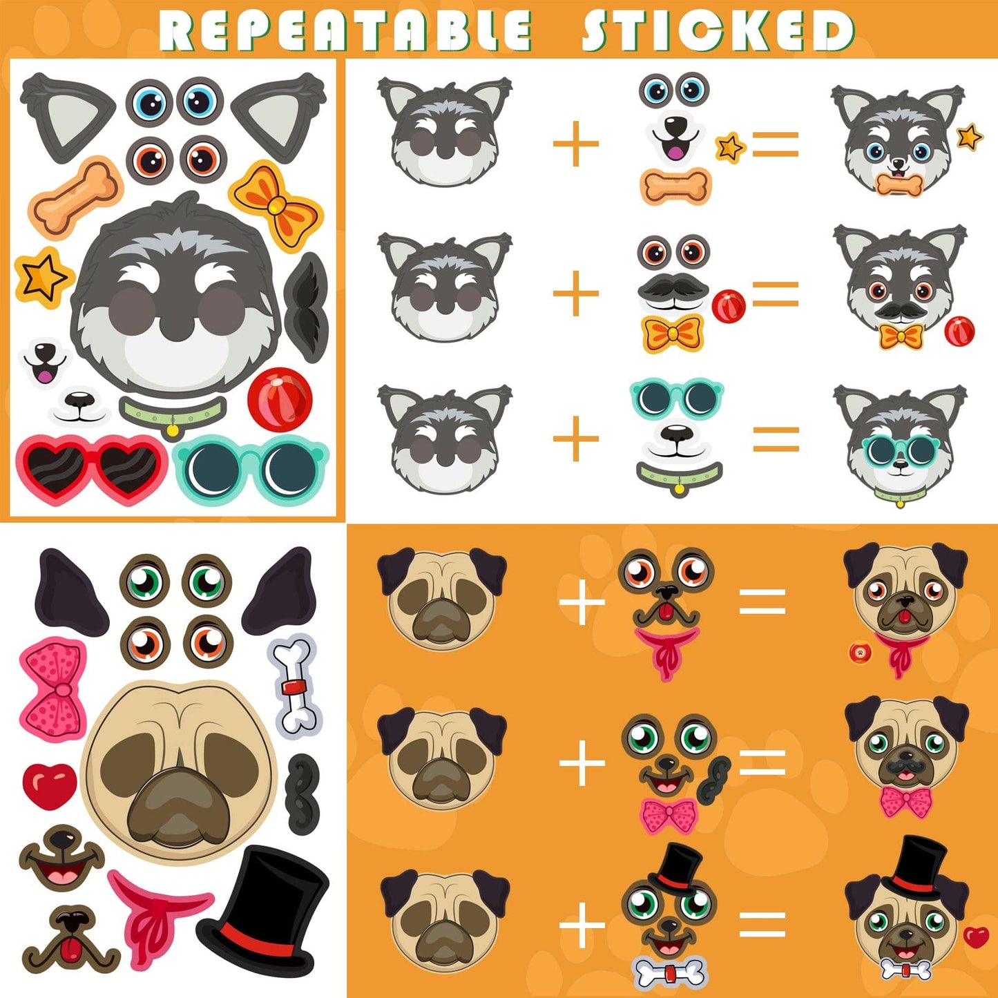 DUJAA 24 Sheets Dogs Make a Face Stickers – DIY Dog Sticker Kit for Kids, Crafts & Classroom