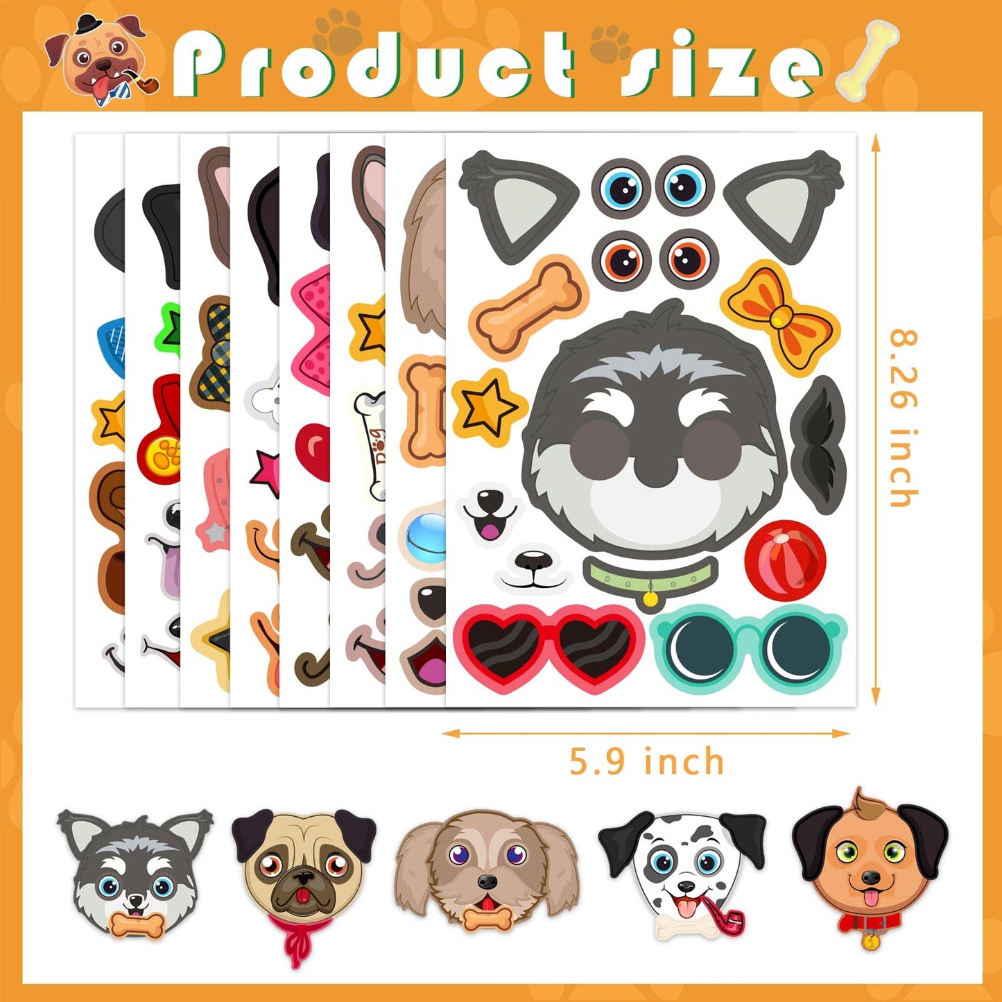 DUJAA 24 Sheets Dogs Make a Face Stickers – DIY Dog Sticker Kit for Kids, Crafts & Classroom