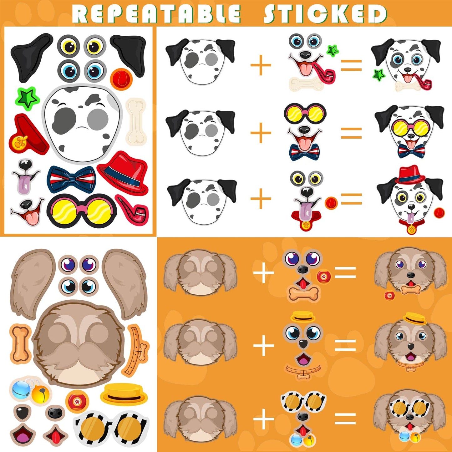 DUJAA 24 Sheets Dogs Make a Face Stickers – DIY Dog Sticker Kit for Kids, Crafts & Classroom