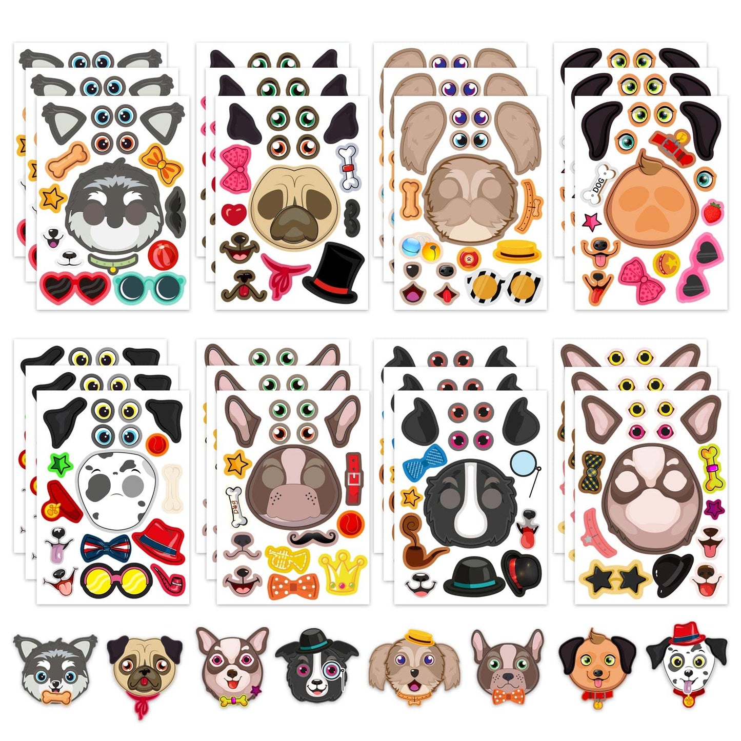 DUJAA 24 Sheets Dogs Make a Face Stickers – DIY Dog Sticker Kit for Kids, Crafts & Classroom