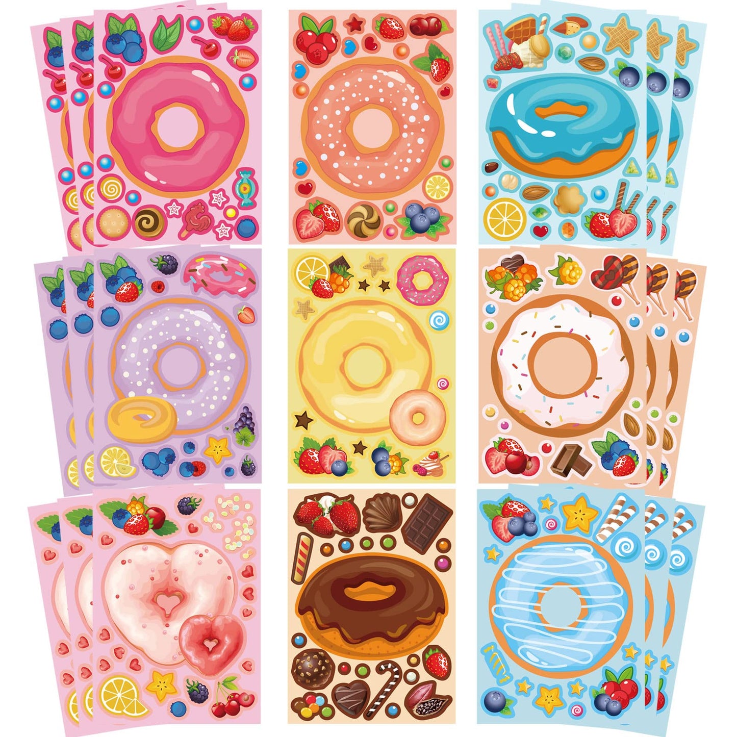 DUJAA 27 Sheets Make a Face Donut Stickers for Kids – DIY Dessert Art & Crafts